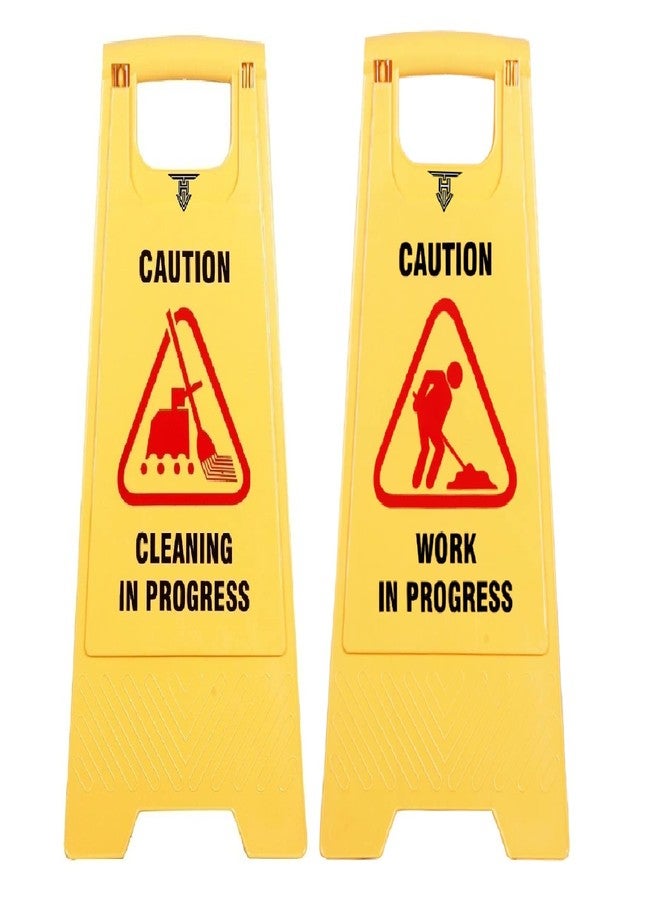 TARGET HYGIENE Caution Sign Board Working in Progress Cleaning in Progress, Medium Size -Yellow (Combo of 2 Pc Sign Board) - Image 1