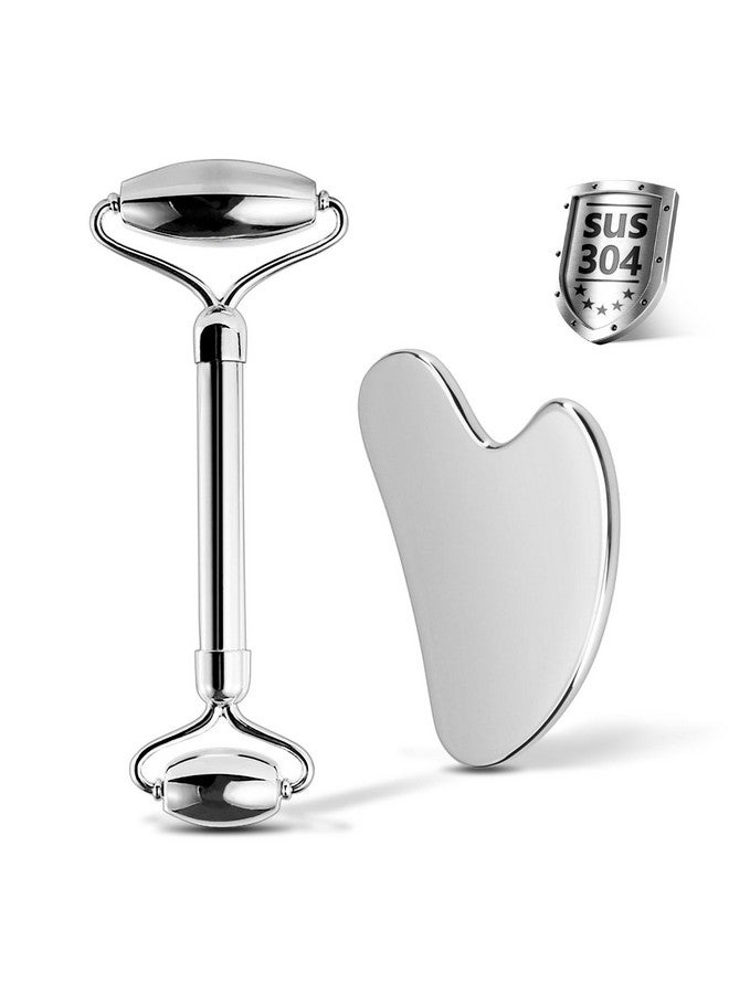 CUTELIILI Stainless Steel Facial Roller & Gua Sha - Metallic Gua Sha, Gua Sha Facial Tools 304 Stainless Steel, Face Body Treatment, Reduce Puffiness, Lymphatic Drainage, Facial Tension - Image 1