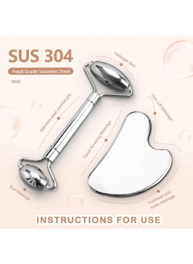 CUTELIILI Stainless Steel Facial Roller & Gua Sha - Metallic Gua Sha, Gua Sha Facial Tools 304 Stainless Steel, Face Body Treatment, Reduce Puffiness, Lymphatic Drainage, Facial Tension - Image 3