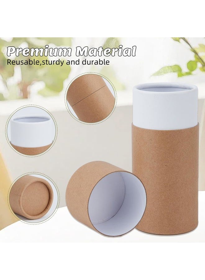 NICENEEDED 5Pcs 100ML Kraft Paper Tubes with Lid, Cardboard Boxes Empty Kraft Paper Jar Round Containers, Essential Oil Bottle Packaging Box Kraft Paper Containers for Tea Coffee Crafts - Image 3