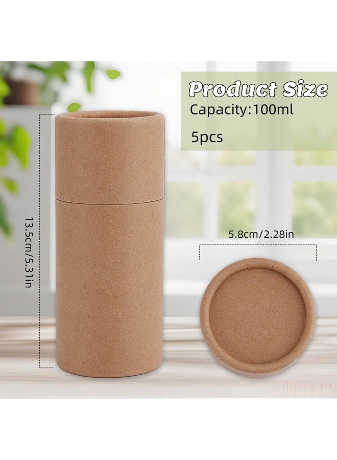 NICENEEDED 5Pcs 100ML Kraft Paper Tubes with Lid, Cardboard Boxes Empty Kraft Paper Jar Round Containers, Essential Oil Bottle Packaging Box Kraft Paper Containers for Tea Coffee Crafts - Image 2