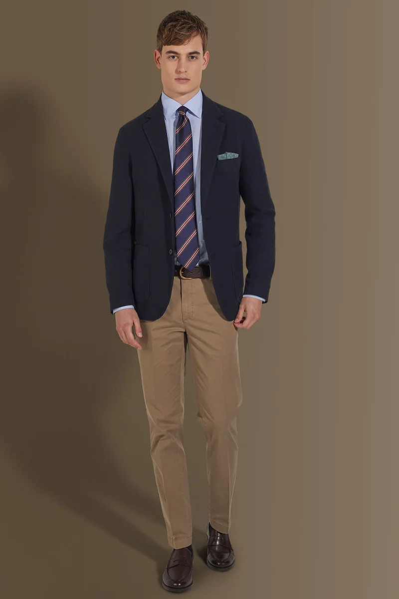 Doppelganger Single breasted jacket patch pocket cotton linen garmet dyed - Navy Blue