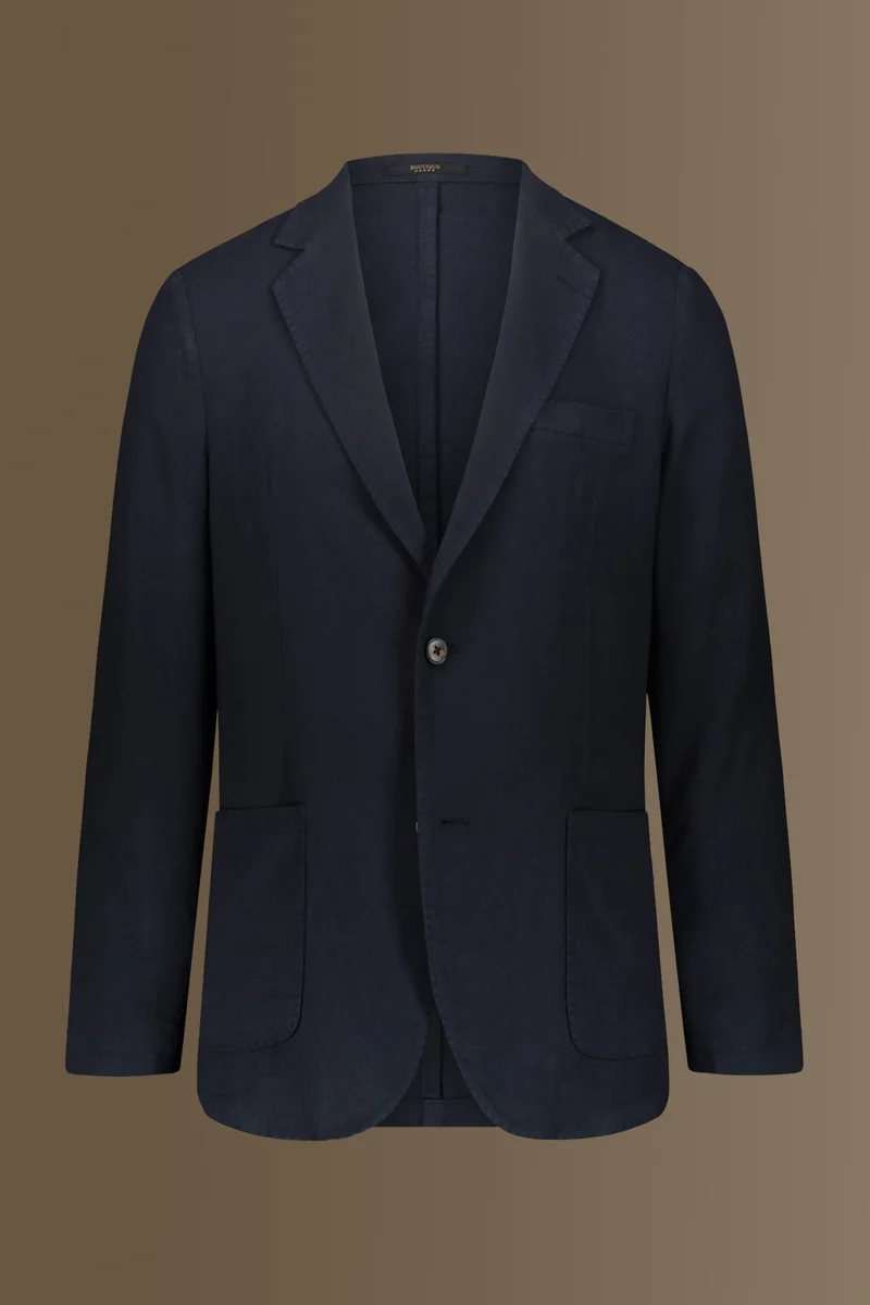 Doppelganger Single breasted jacket patch pocket cotton linen garmet dyed - Navy Blue