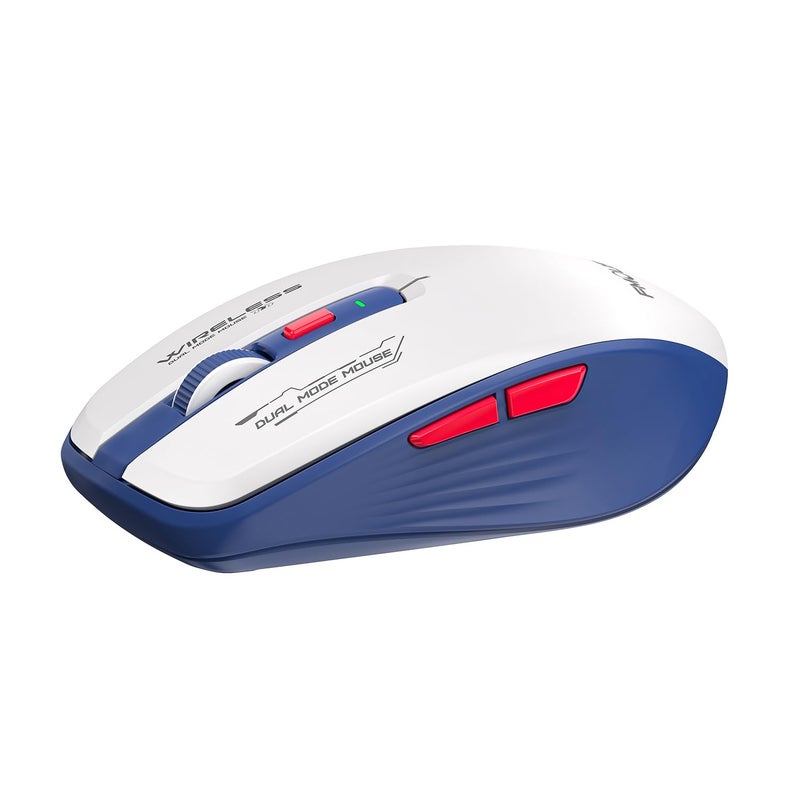 FMOUSE Wireless Mouse (Bluetooth & 2.4GHz USB) with Forward/Backward Side Keys, Silent Click, Ergonomic Portable AA Battery Mice for Laptop/Mac/iPad - Office & Travel Use, White & Blue - Image 1