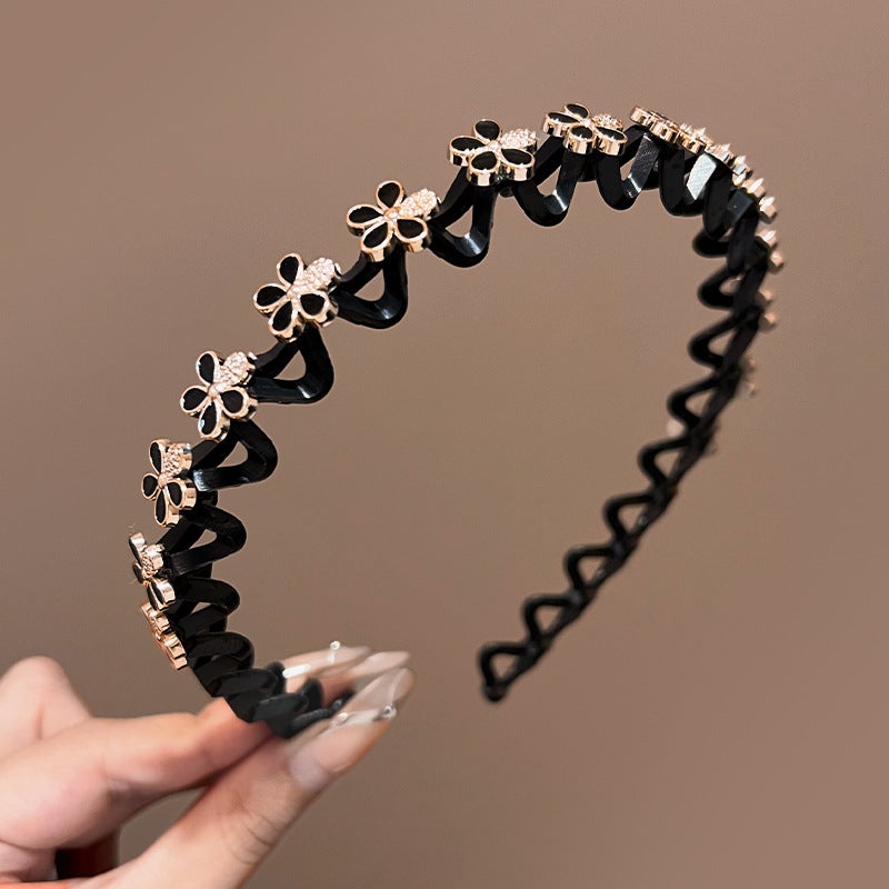 Loquat 2024 New Fabric Anti-Slip Teeth Hair Hoop Wave Pattern black flower headband