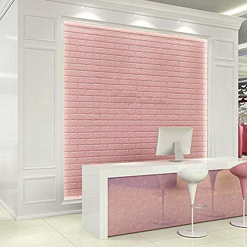 Barebeauty Wall Stickers Wallpaper PE Foam Brick Design DIY Decal (70 x 77 cm) 3D Frames PVC DIY Self Adhesive (White) (Pink, 1) - Image 5