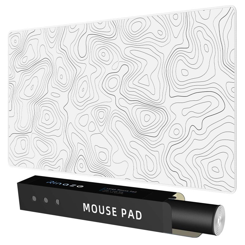 Rinaze Extra Large Gaming Mouse Pad with White Topographic, XXL Mousepad, Big Mouse Mat Desk Pad, Non Slip Keyboard Pad for Gaming Computer Laptop PC Office Desk Accessories - Image 1