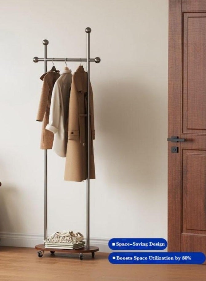AIWANTO Minimalist Metal Coat Rack with Wooden Base & Wheels – 4 Ball Hooks Rolling Garment Stand for Home, Office & Entryway - Image 5