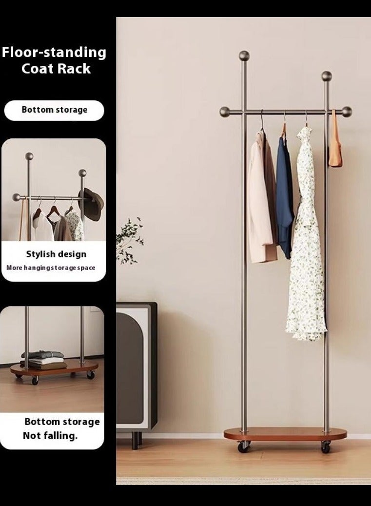 AIWANTO Minimalist Metal Coat Rack with Wooden Base & Wheels – 4 Ball Hooks Rolling Garment Stand for Home, Office & Entryway - Image 3
