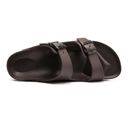 FUNKYMONKEY Women's Comfort Slides Double Buckle Adjustable EVA Flat Sandals (6 M US/Women, Dark Brown) - Image 3