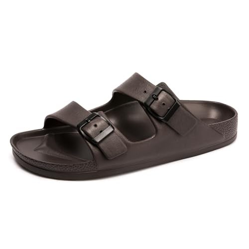 FUNKYMONKEY Women's Comfort Slides Double Buckle Adjustable EVA Flat Sandals (6 M US/Women, Dark Brown) - Image 1