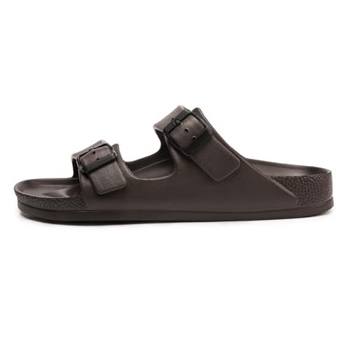 FUNKYMONKEY Women's Comfort Slides Double Buckle Adjustable EVA Flat Sandals (6 M US/Women, Dark Brown) - Image 2