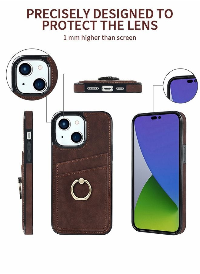 GROIC For IPhone 14 Case 6.1 Inch Wallet Case with Card Holder Ring Kickstand Dual Layer Leather Credit Card Slots Protective Shockproof Cover Designed for IPhone 14 6.1 Inch Shell  - Image 2