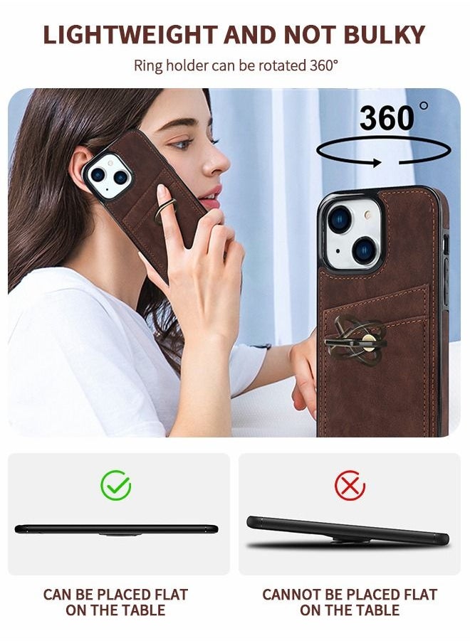 GROIC For IPhone 14 Case 6.1 Inch Wallet Case with Card Holder Ring Kickstand Dual Layer Leather Credit Card Slots Protective Shockproof Cover Designed for IPhone 14 6.1 Inch Shell  - Image 4