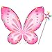 DUDUCOFU Girls Fairy Butterfly Wings with LED Light Fairy Wings Light Up Star Wands for Girls Kids Women Halloween Dress Up Pink - Image 3