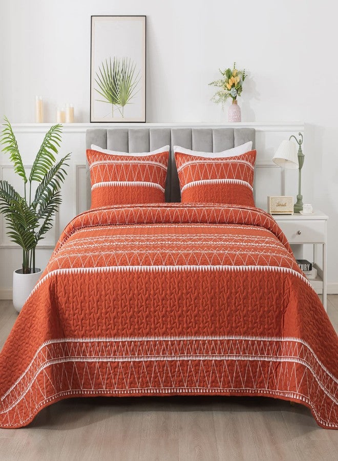 Andency Terracotta Quilts Queen Size, 3 Pieces Queen Quilt Bedding Set Boho Lightweight Soft Striped Bedspread for All Season (90"x96"), Printed Bohemian Microfiber Reversible Coverlet Comoforter Sets - Image 1