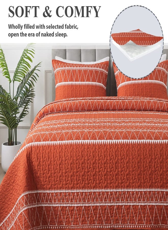 Andency Terracotta Quilts Queen Size, 3 Pieces Queen Quilt Bedding Set Boho Lightweight Soft Striped Bedspread for All Season (90"x96"), Printed Bohemian Microfiber Reversible Coverlet Comoforter Sets - Image 3