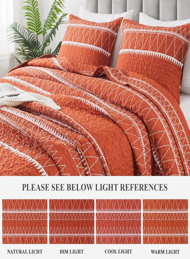 Andency Terracotta Quilts Queen Size, 3 Pieces Queen Quilt Bedding Set Boho Lightweight Soft Striped Bedspread for All Season (90"x96"), Printed Bohemian Microfiber Reversible Coverlet Comoforter Sets - Image 4