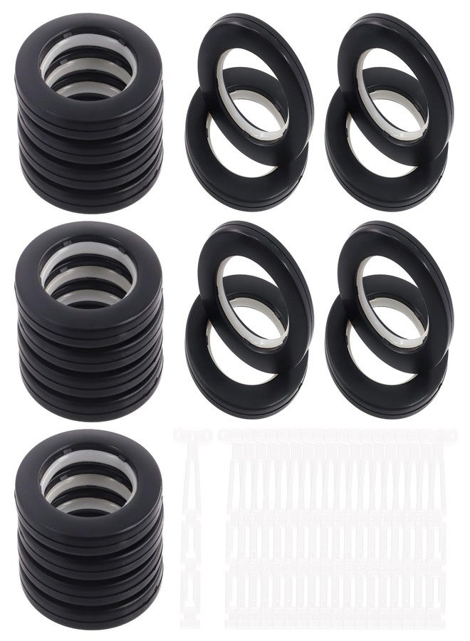 Rustark 20 Sets 1-5/8" (42mm) Inner Diameter Curtain Grommet with Connectors Black Round Plastic Curtain Rings Curtain Spacers Low Noise Curtain Rings DIY Roman Curtain Rings for Window Curtains - Image 1