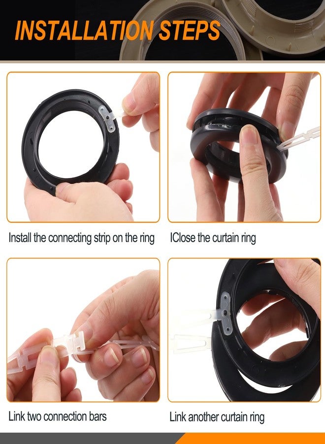 Rustark 20 Sets 1-5/8" (42mm) Inner Diameter Curtain Grommet with Connectors Black Round Plastic Curtain Rings Curtain Spacers Low Noise Curtain Rings DIY Roman Curtain Rings for Window Curtains - Image 5