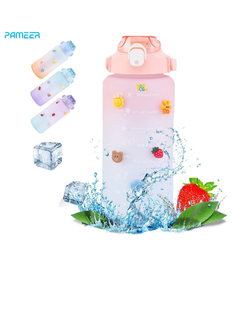 PAMEER Water Bottle,  64oz/2L Motivational Water Bottle with Straw and 2D+3D Stickers, Time Marker Sports Drinking Water Bottle, Leak-Proof BPA Free, Perfect for Office, Fitness, Gym & Outdoor Sports  - Image 1