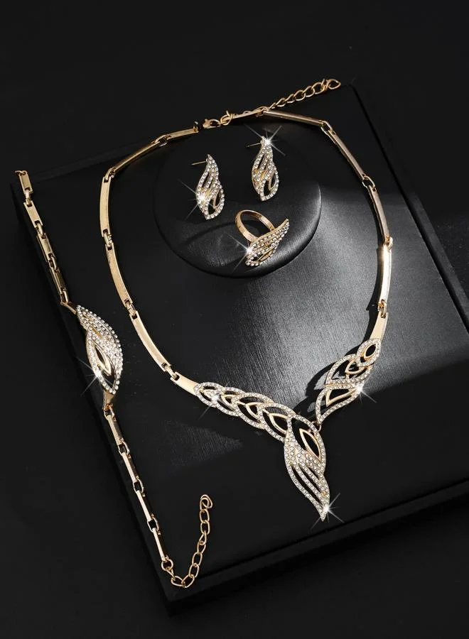 تايك تو طقم مجوهرات قلادة وسوار وأقراط مزينة بأحجار الراين شكل صدفة 4 قطع