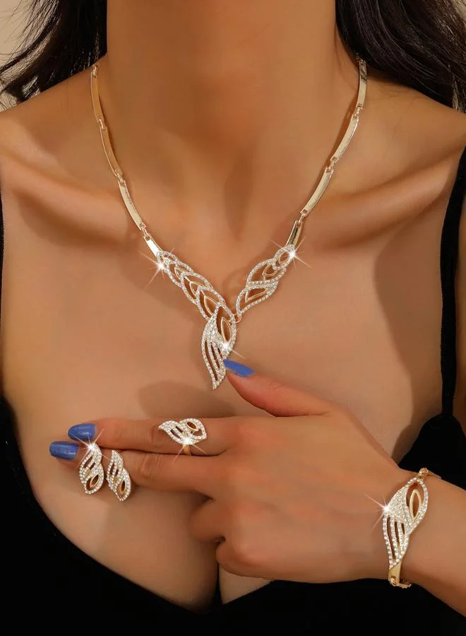 تايك تو طقم مجوهرات قلادة وسوار وأقراط مزينة بأحجار الراين شكل صدفة 4 قطع