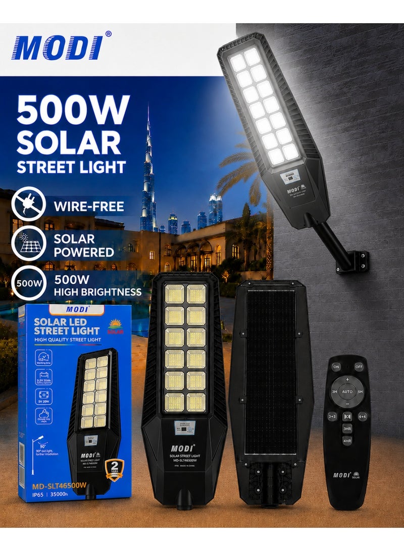 MODI 500W Solar Street Light, IP66 Waterproof, Motion Sensor, Remote Control, Dusk to Dawn, Outdoor Security Light for Garden, Driveway & Parking Lot - Image 1