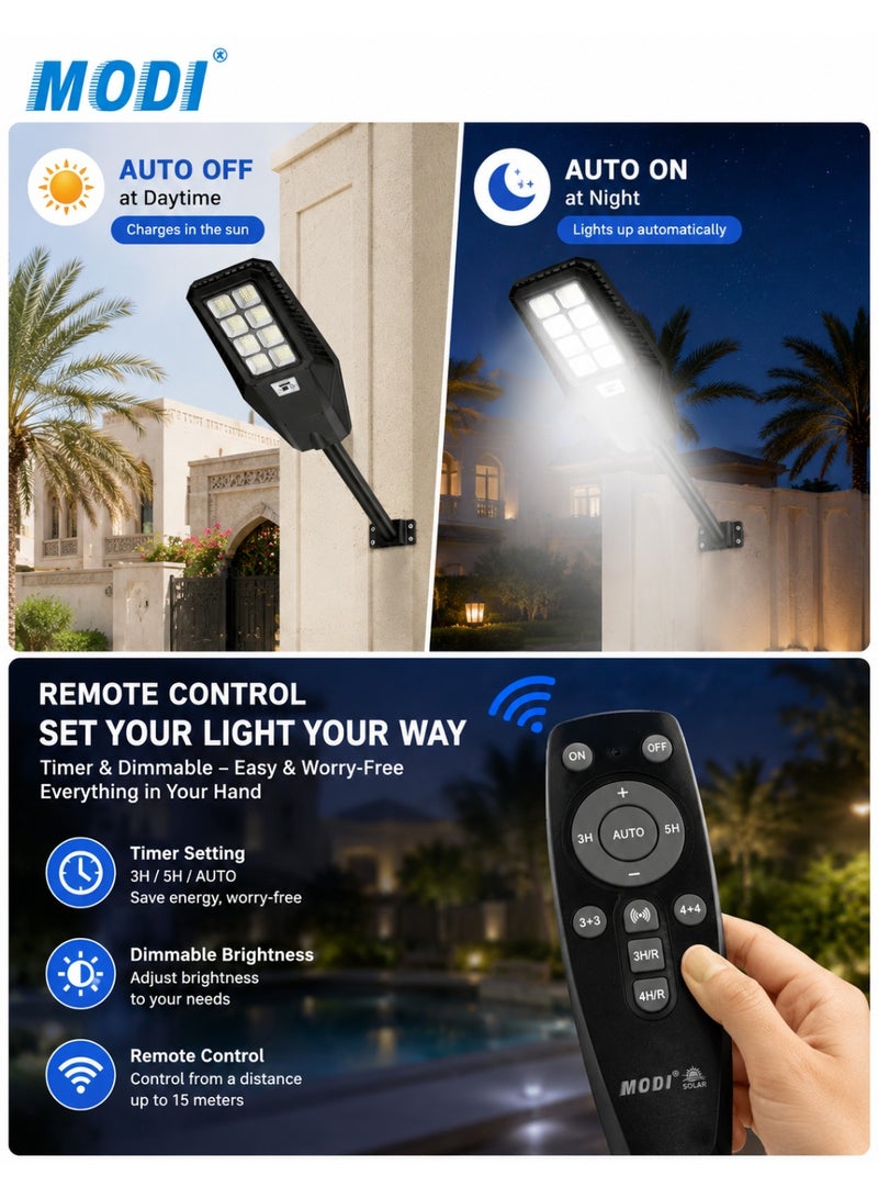 MODI 500W Solar Street Light, IP66 Waterproof, Motion Sensor, Remote Control, Dusk to Dawn, Outdoor Security Light for Garden, Driveway & Parking Lot - Image 4