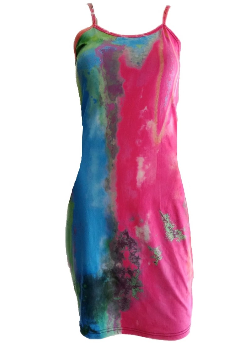 Women dyed colors print lycra short dress 