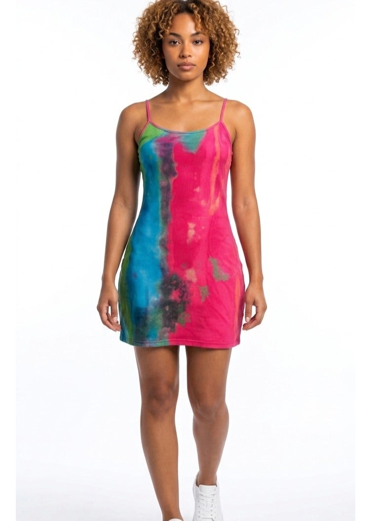 Women dyed colors print lycra short dress