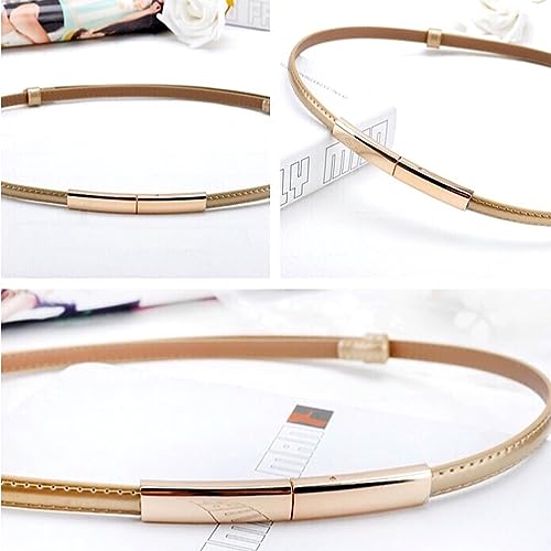 CaserBay Women's Belt Dress Fashion Patent Leather Belts Adjustable 22"- 36" Skinny Slim Belt Genuine Leather Gold Color Buckle Waistband, 2-Pack, Black & Gold - Image 5