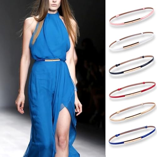 CaserBay Women's Belt Dress Fashion Patent Leather Belts Adjustable 22"- 36" Skinny Slim Belt Genuine Leather Gold Color Buckle Waistband, 2-Pack, Black & Gold - Image 2