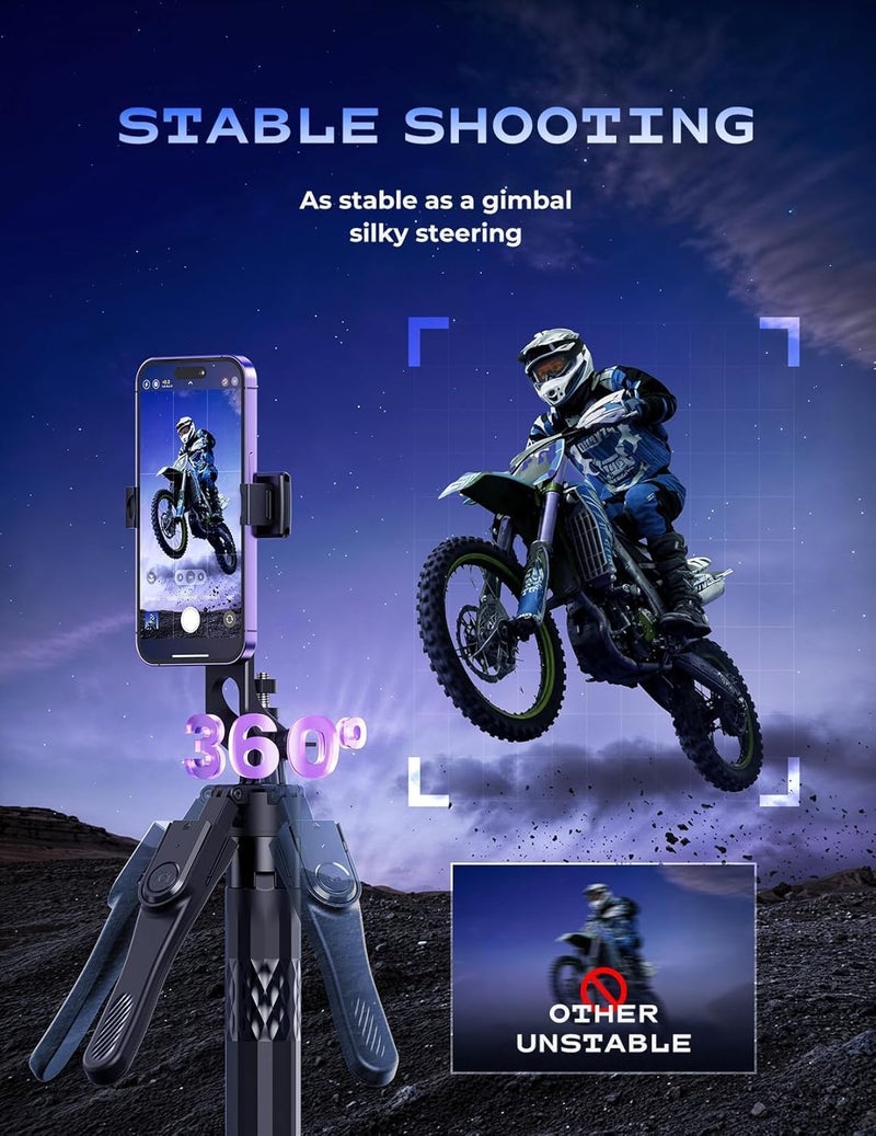 Hold Up 72 Inch Selfie Stick Tripod for Mobile & Camera | Aluminium Phone Tripod Stand with Wireless Remote | 4-Leg Stable Design | Compatible with iPhone, Android & GoPro (Black) - Image 2