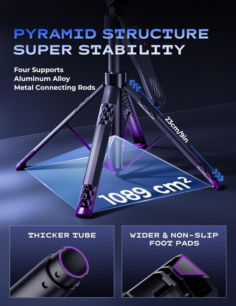 Hold Up 72 Inch Selfie Stick Tripod for Mobile & Camera | Aluminium Phone Tripod Stand with Wireless Remote | 4-Leg Stable Design | Compatible with iPhone, Android & GoPro (Black) - Image 4