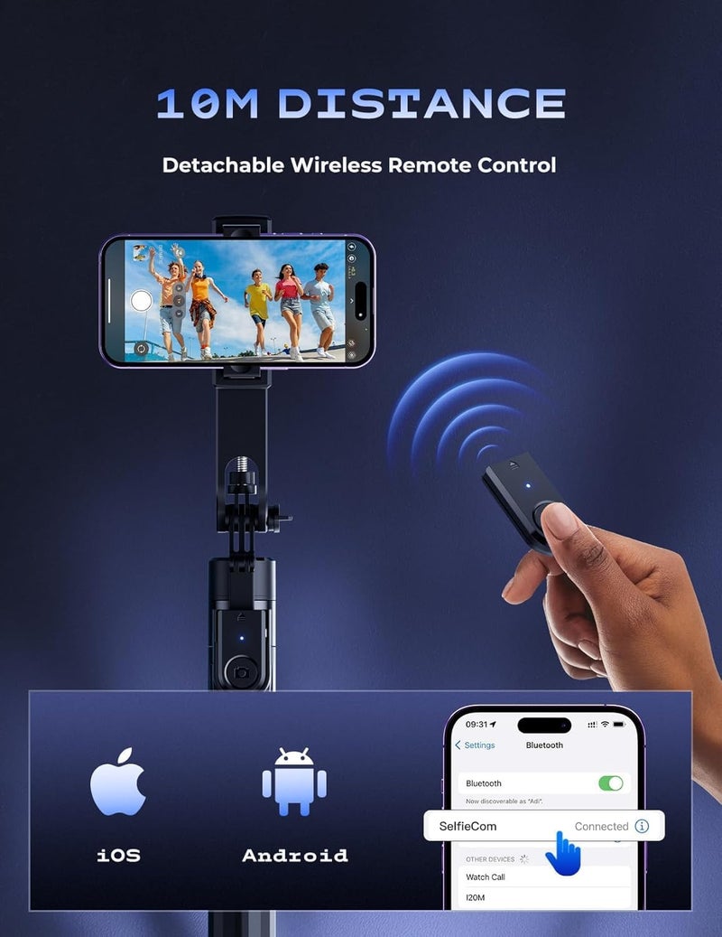 Hold Up 72 Inch Selfie Stick Tripod for Mobile & Camera | Aluminium Phone Tripod Stand with Wireless Remote | 4-Leg Stable Design | Compatible with iPhone, Android & GoPro (Black) - Image 3