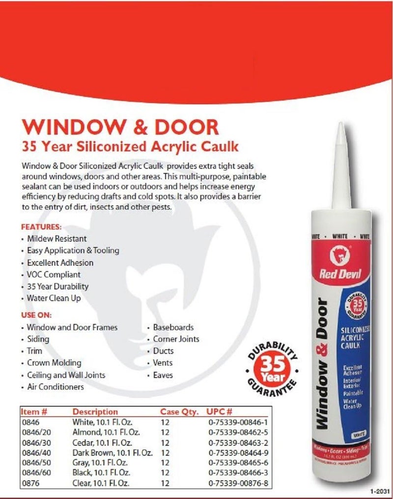 Red Devil 0846 Window & Door Siliconized Acrylic Caulk, White, 10.1 oz - Image 3