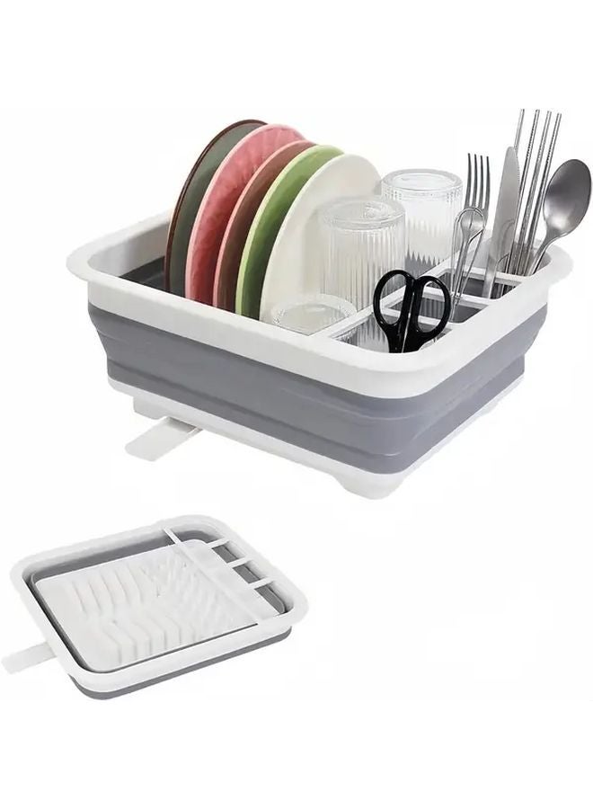 Gray Foldable Silicone Dish Rack With Drain Plug And Swivel Spout For Kitchen Counter Camping Home - Image 5