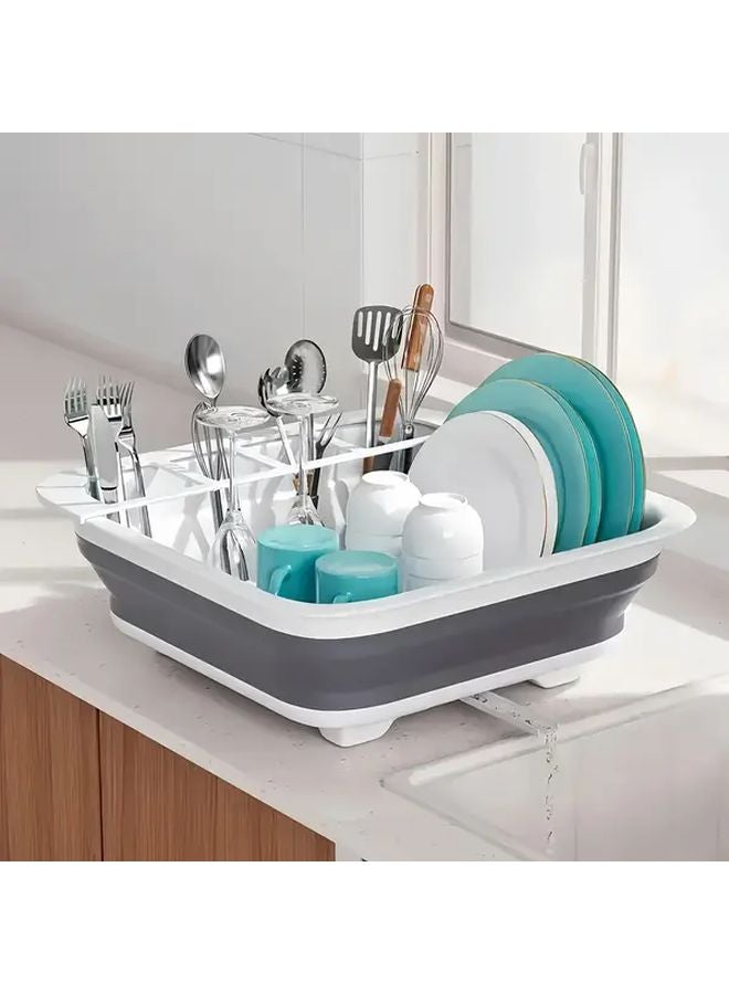 Gray Foldable Silicone Dish Rack With Drain Plug And Swivel Spout For Kitchen Counter Camping Home - Image 4