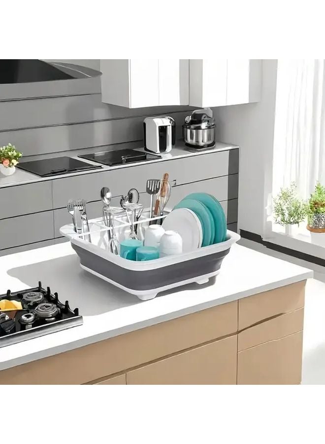 Gray Foldable Silicone Dish Rack With Drain Plug And Swivel Spout For Kitchen Counter Camping Home - Image 2