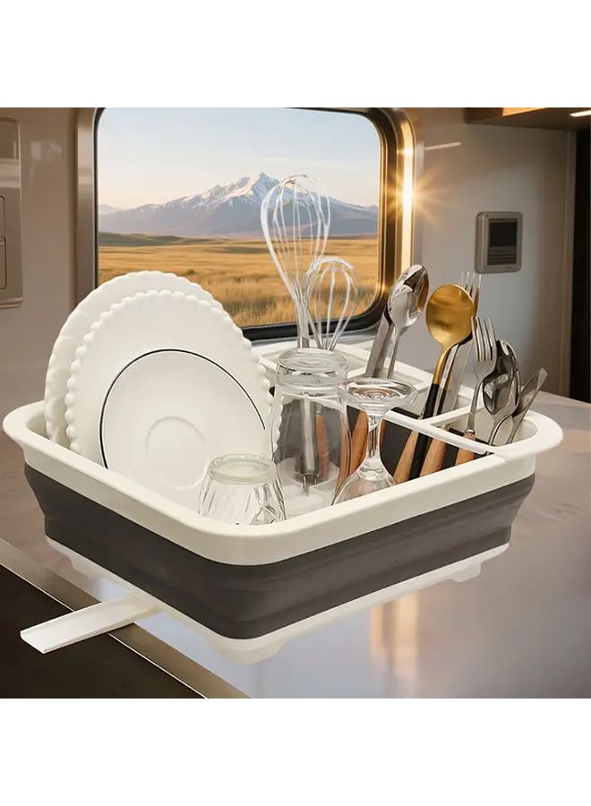 Gray Foldable Silicone Dish Rack With Drain Plug And Swivel Spout For Kitchen Counter Camping Home - Image 1