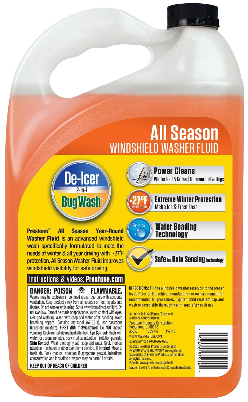 Prestone AS658 All Season 2-in-1 Windshield Washer Fluid, Year Round, De-Icer + Bugwash, 1 Gallon - Image 2