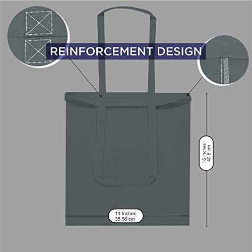 Lify Cotton Canvas Tote Bags Bulk Shopping Bag for Crafts, DIY Reusable Grocery Bag, 14 X 16 Inch – 6 Piece Pack (Black (3Piece)+ Grey(3Piece)) - Image 2