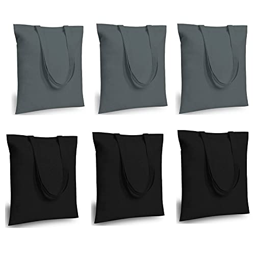 Lify Cotton Canvas Tote Bags Bulk Shopping Bag for Crafts, DIY Reusable Grocery Bag, 14 X 16 Inch – 6 Piece Pack (Black (3Piece)+ Grey(3Piece)) - Image 1