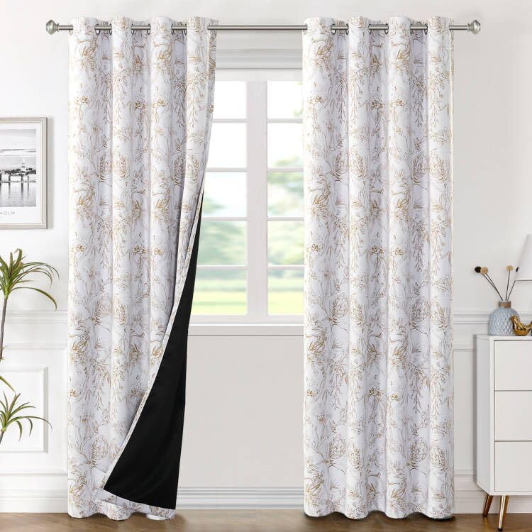 BFAM Floral Print 100% Blackout Curtain with Black Linning at Back, Floral Print Curtains for Living Room/Bedroom Thermal Insulated Energey Saving Flower Curtain, Pack of 1 Curtain - Image 1