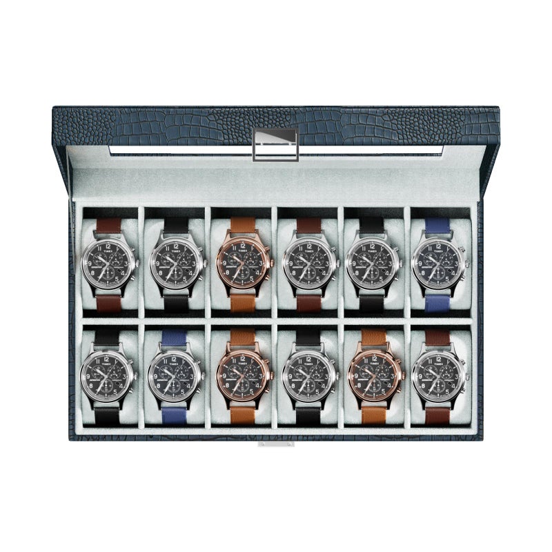 ProCase Watch Box Organizer, 12 Slot Watch Display Case With Glass Lid, Watch Storage Holder Mens Watch Case, Anniversary Birthday Valentine Gifts for Men Women -12 Slot, CrocCobaltBlue - Image 1
