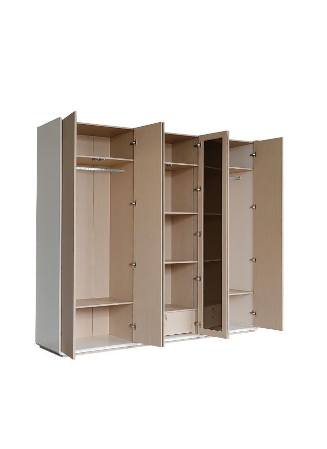 DANUBE HOME Brita 6 Door Wardrobe 2 Glass Doors Extra Sturdy Closet Clothes Storage Cupboard Modern Design Space Saving Swing Door Cabinet For Bedroom L241.7Xw59Xh220Cm - Beige/White Oak  - Image 1