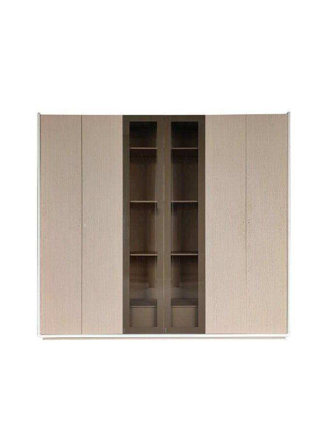 DANUBE HOME Brita 6 Door Wardrobe 2 Glass Doors Extra Sturdy Closet Clothes Storage Cupboard Modern Design Space Saving Swing Door Cabinet For Bedroom L241.7Xw59Xh220Cm - Beige/White Oak  - Image 3