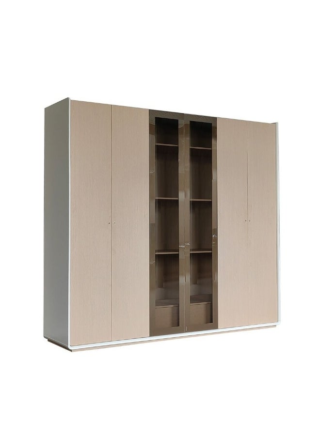 DANUBE HOME Brita 6 Door Wardrobe 2 Glass Doors Extra Sturdy Closet Clothes Storage Cupboard Modern Design Space Saving Swing Door Cabinet For Bedroom L241.7Xw59Xh220Cm - Beige/White Oak  - Image 2