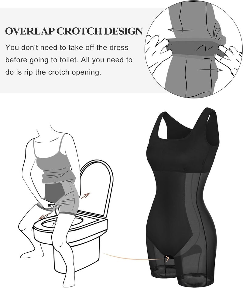 Popilush Shapewear Dress Bodycon Midi Dress Built-in Bra Summer Casual Tummy Control Slip Dress with Adjustable Straps Black - Image 3
